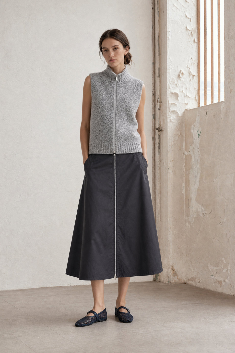 Bardolino Taft zipper Rock | Grigio
