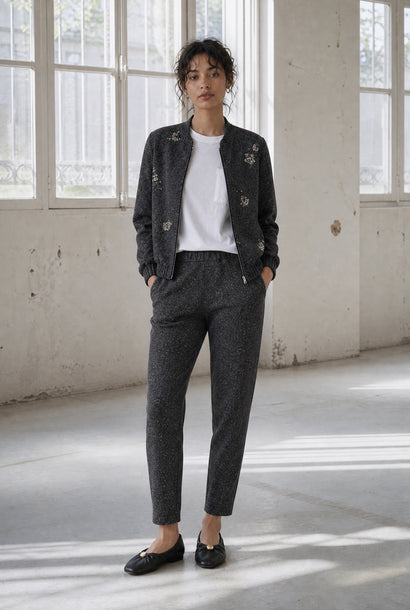 Bernino viscose bomber jacket | Black Melange