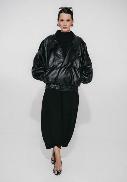 Veste oversize Bo en cuir écologique | Noir