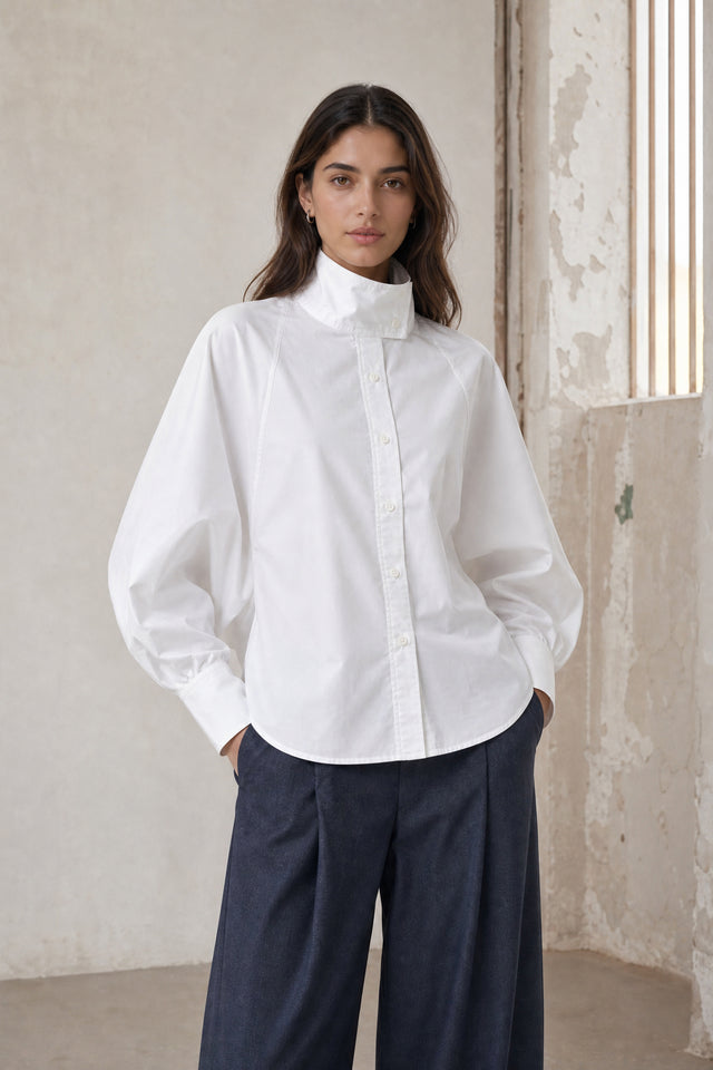 Bree cotton poplin blouse | White