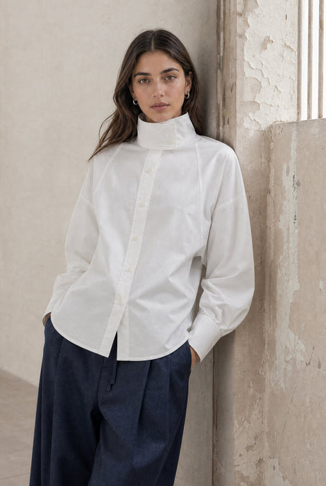 Bree katoen popeline blouse | White