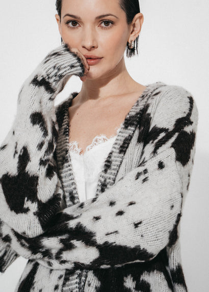 Cardigan à motif jacquard 2370 | Écru et brun foncé