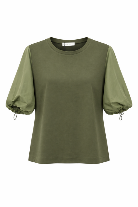 Pamela jersay/tafeta mix blouse | Army