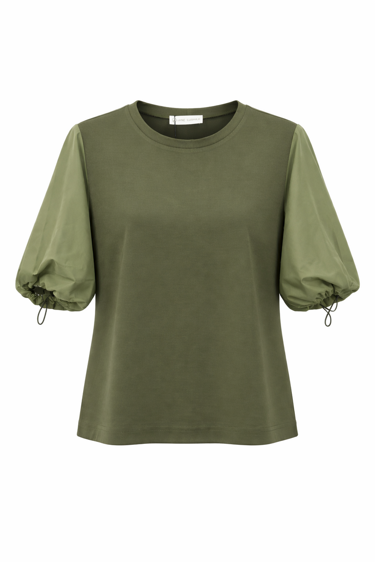 Pamela jersay/tafeta mix blouse | Army