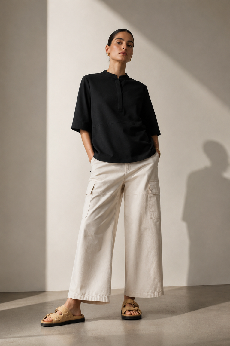Damiana strech technical jersey top | Black