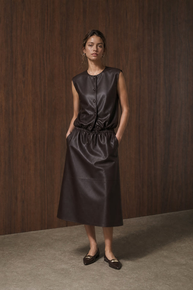 Clare eco leather vest | Dark Brown
