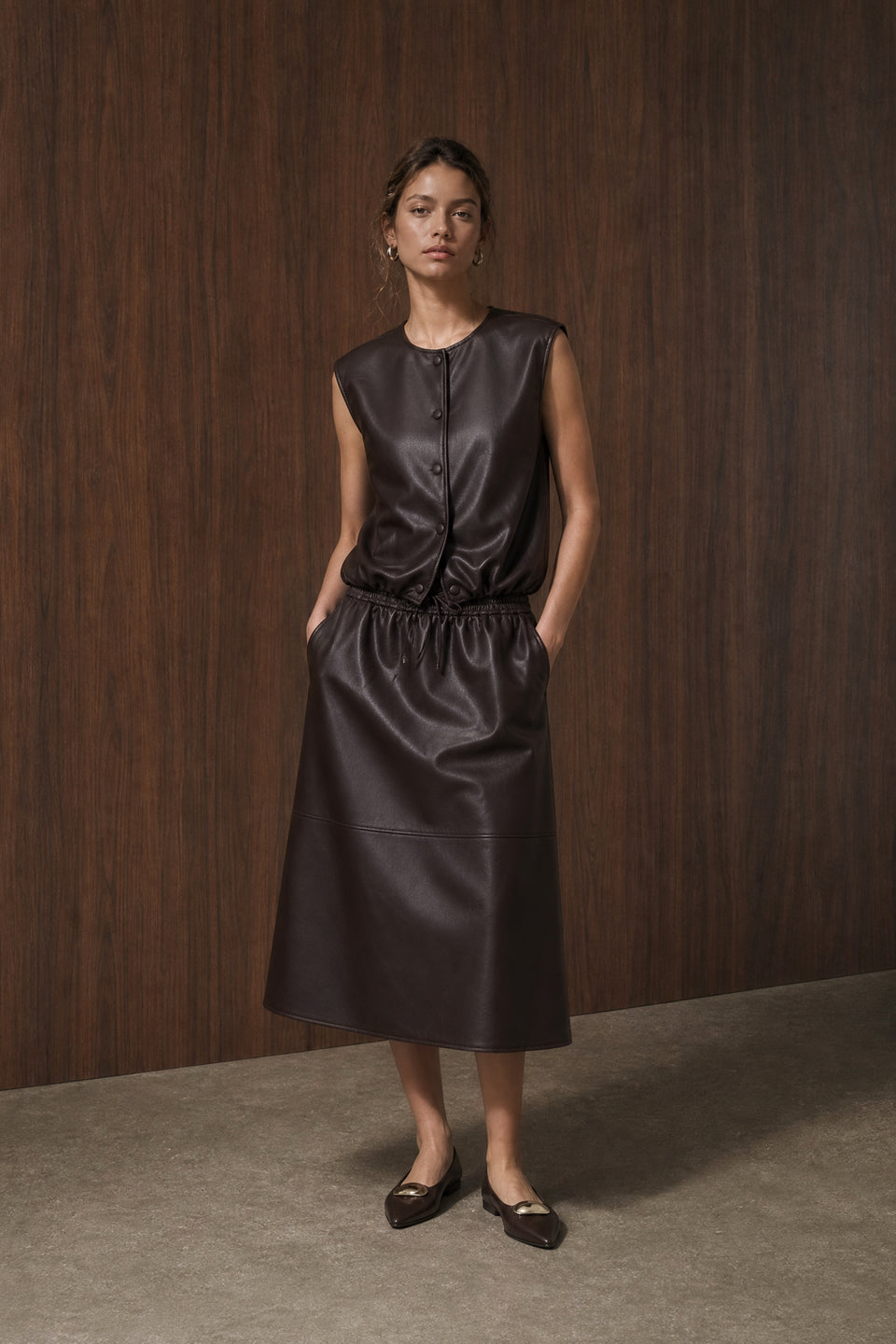 Clare eco leather vest | Dark Brown