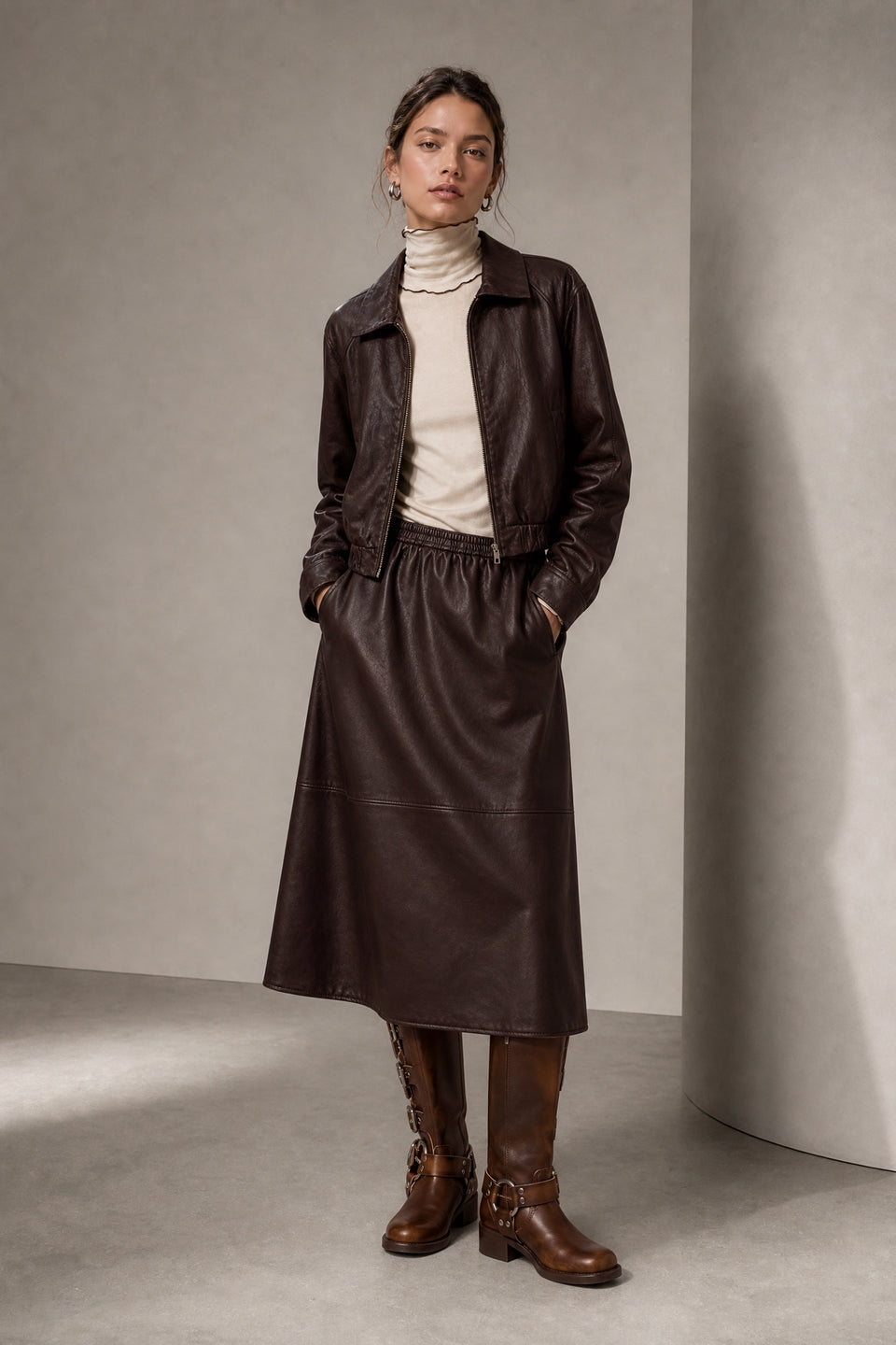 Pola eco leather bomber jacket | Dark Brown