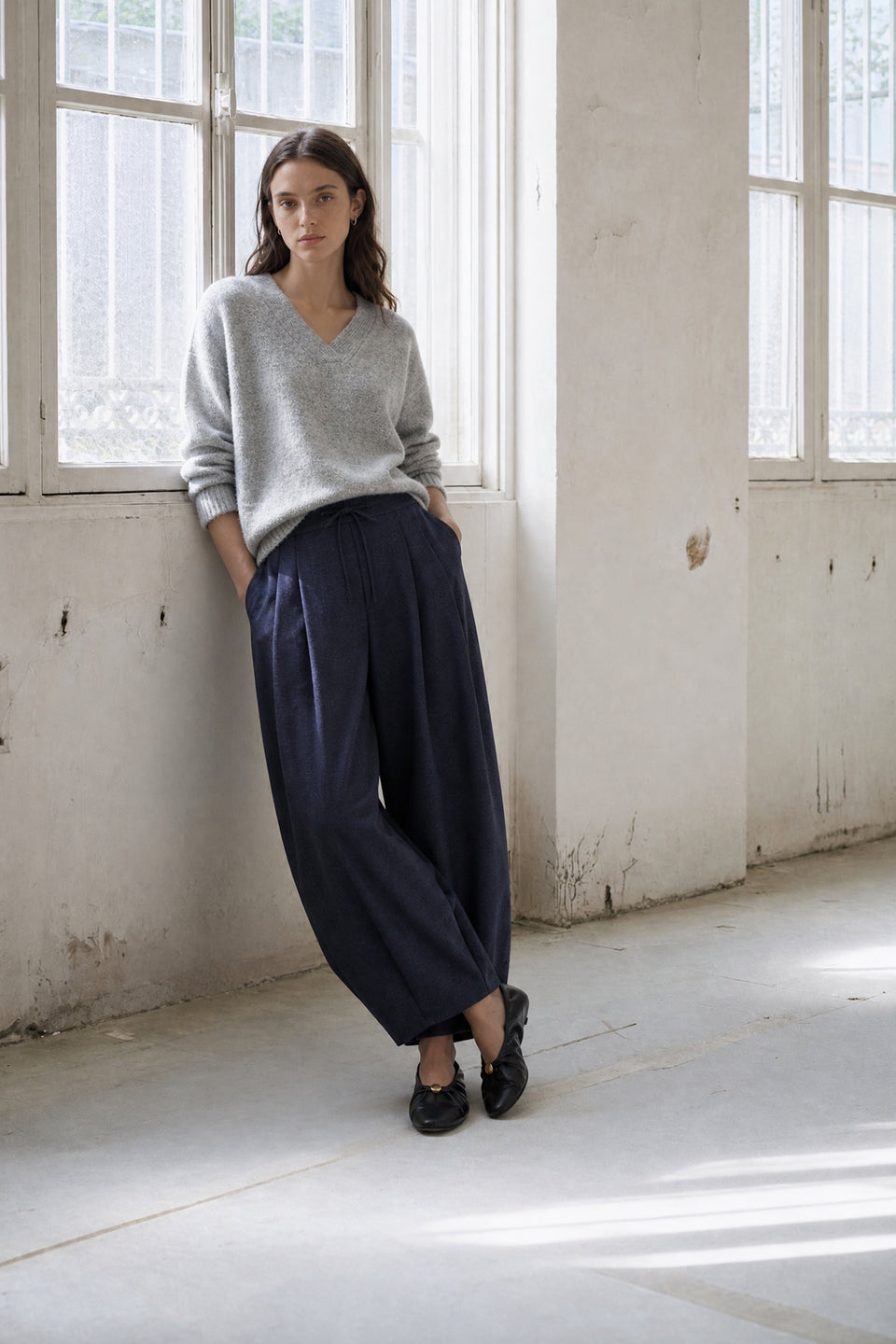 V-Ausschnitt melange pullover 26553 | Grey