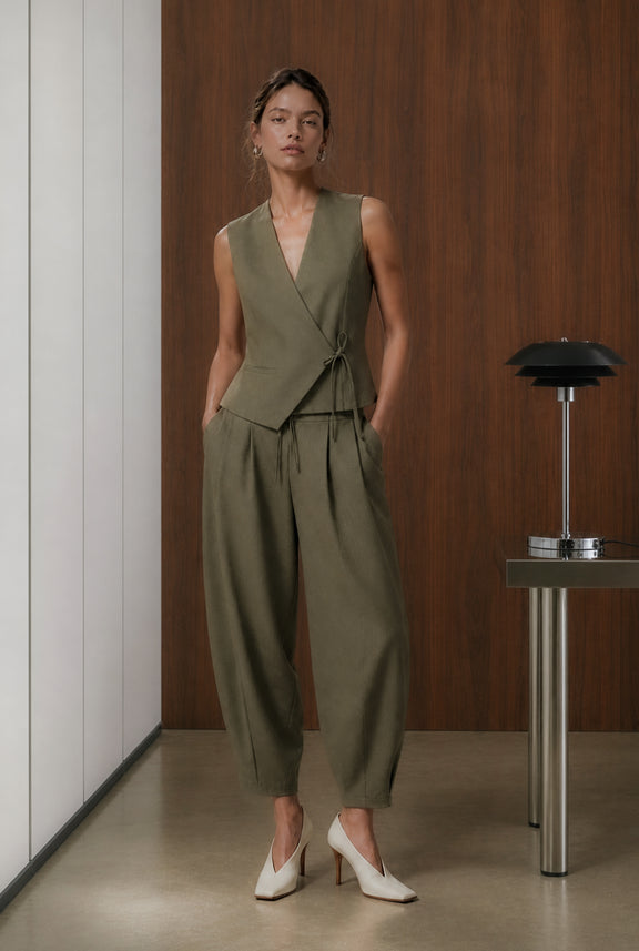 Elodie viscose blend barel broek | Brown