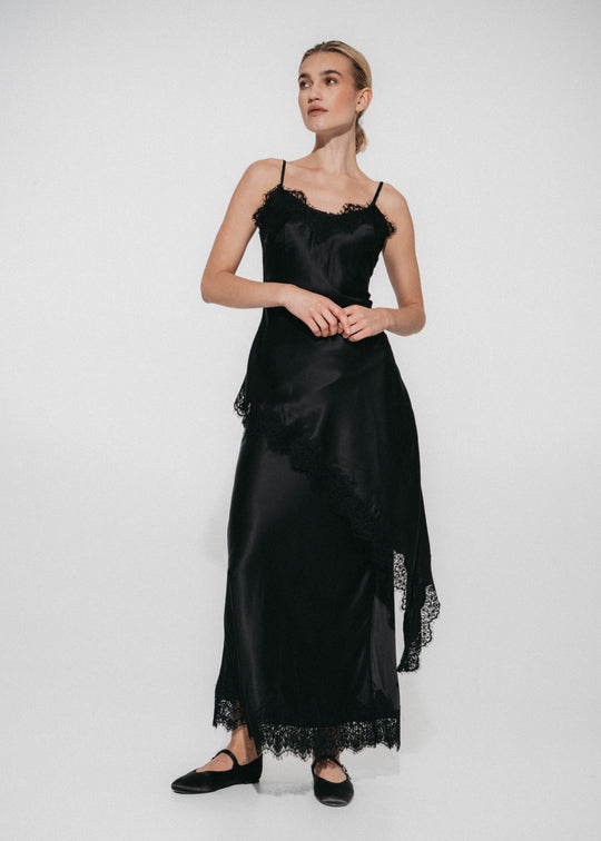 Esra silk skirt whit lace trim