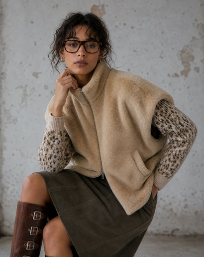 Gilet in pelliccia ecologica MKR 42064 | Cammello