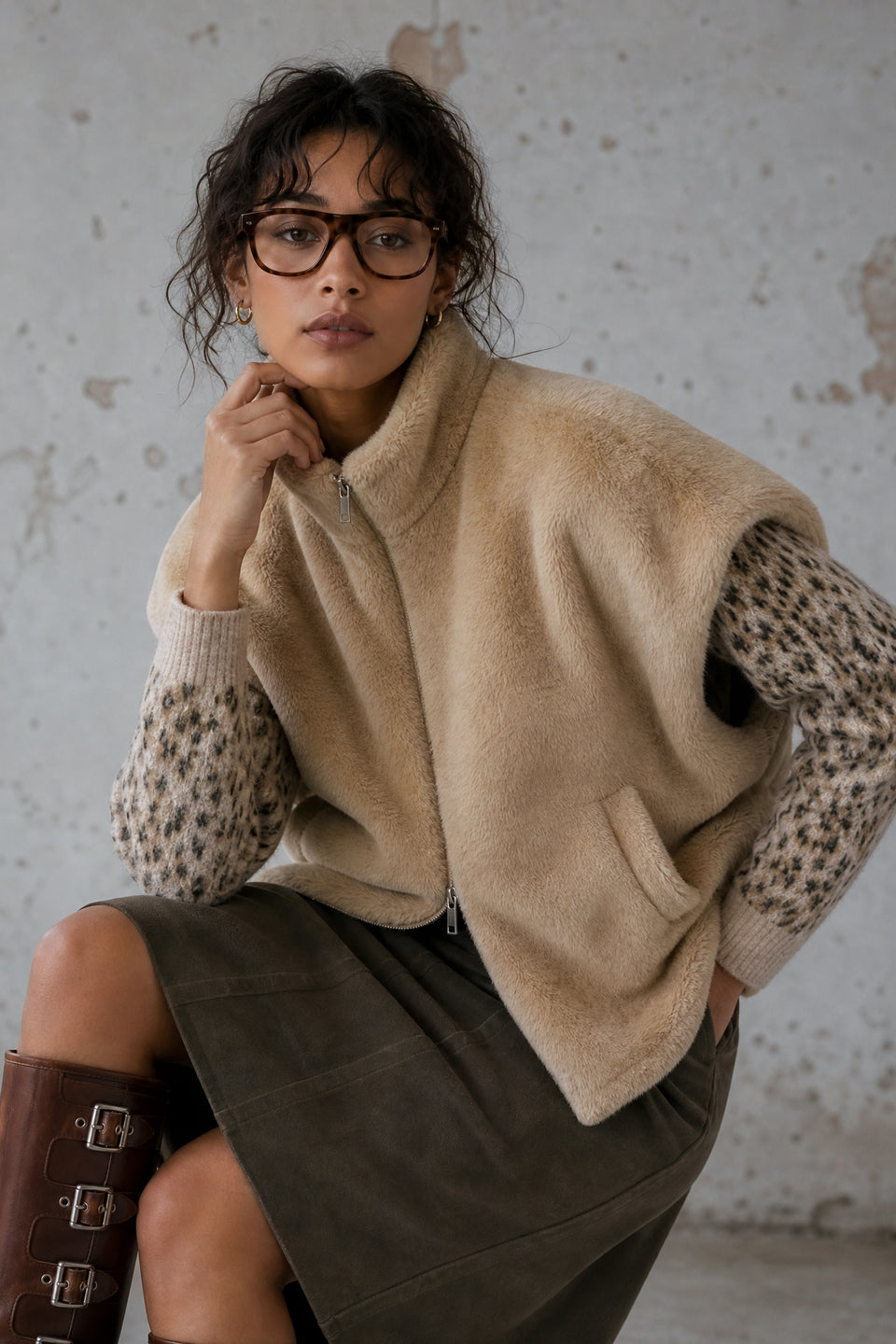 Faux fur Vest MKR 42064 | Camel