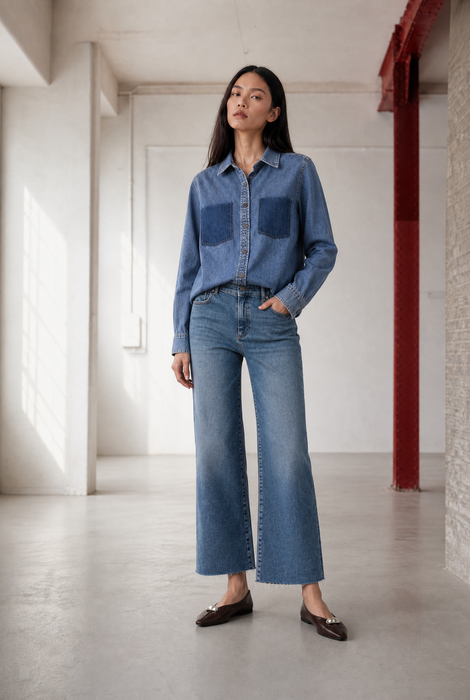 Western repair denim shirt | Flu Blue