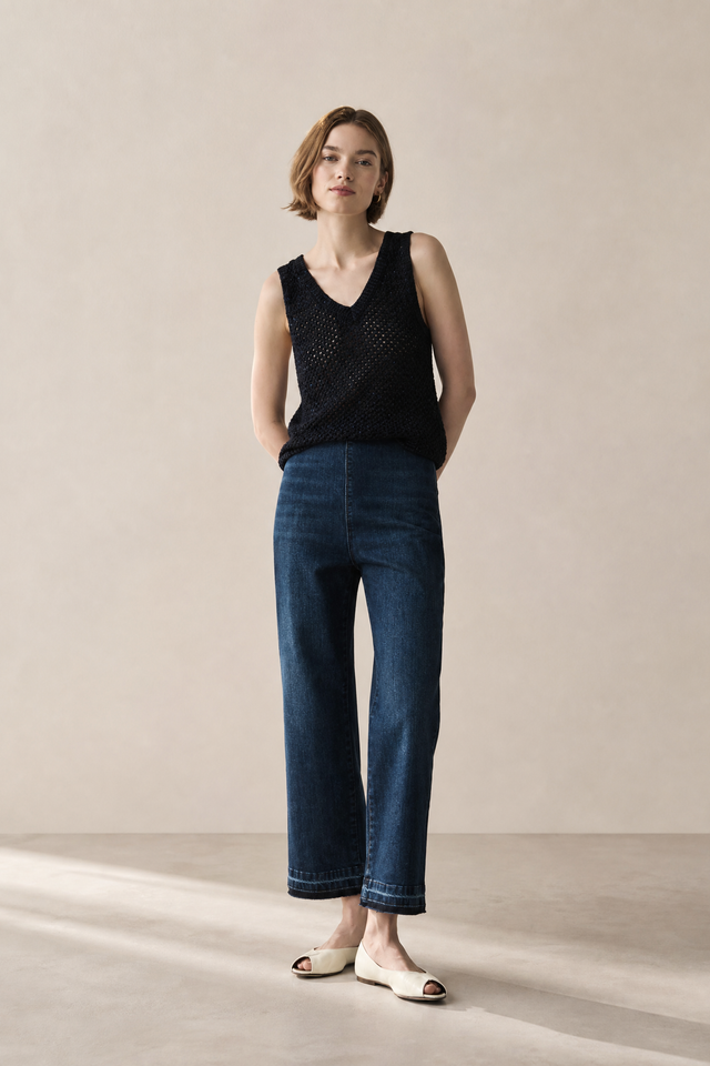 Openwork knit with sequins top 90841 | Blue Melange