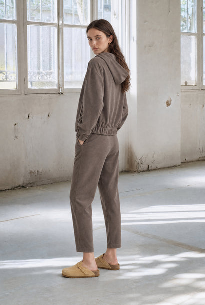 Bomber con cappuccio Golia in denim | Tortora