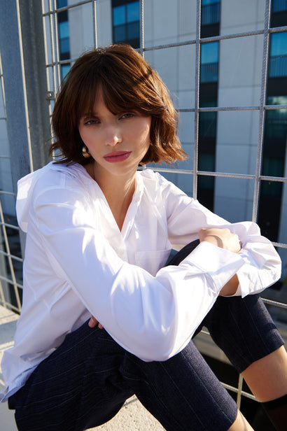 Stasi poplin hooded blouse | White
