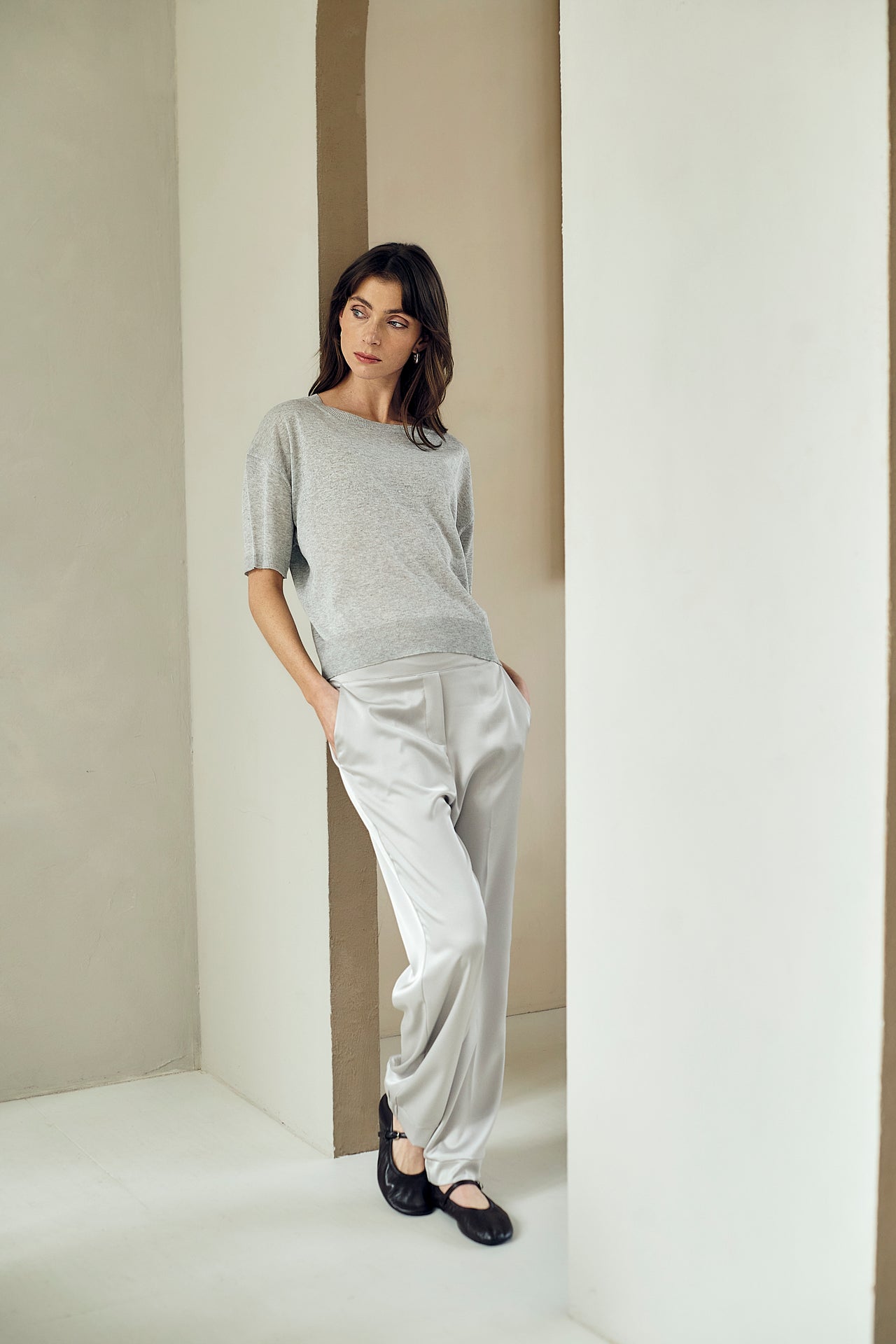 Sebastian saten pants | Grigio