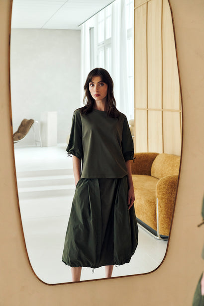 Pamela jersey/taffeta mix blouse | Army
