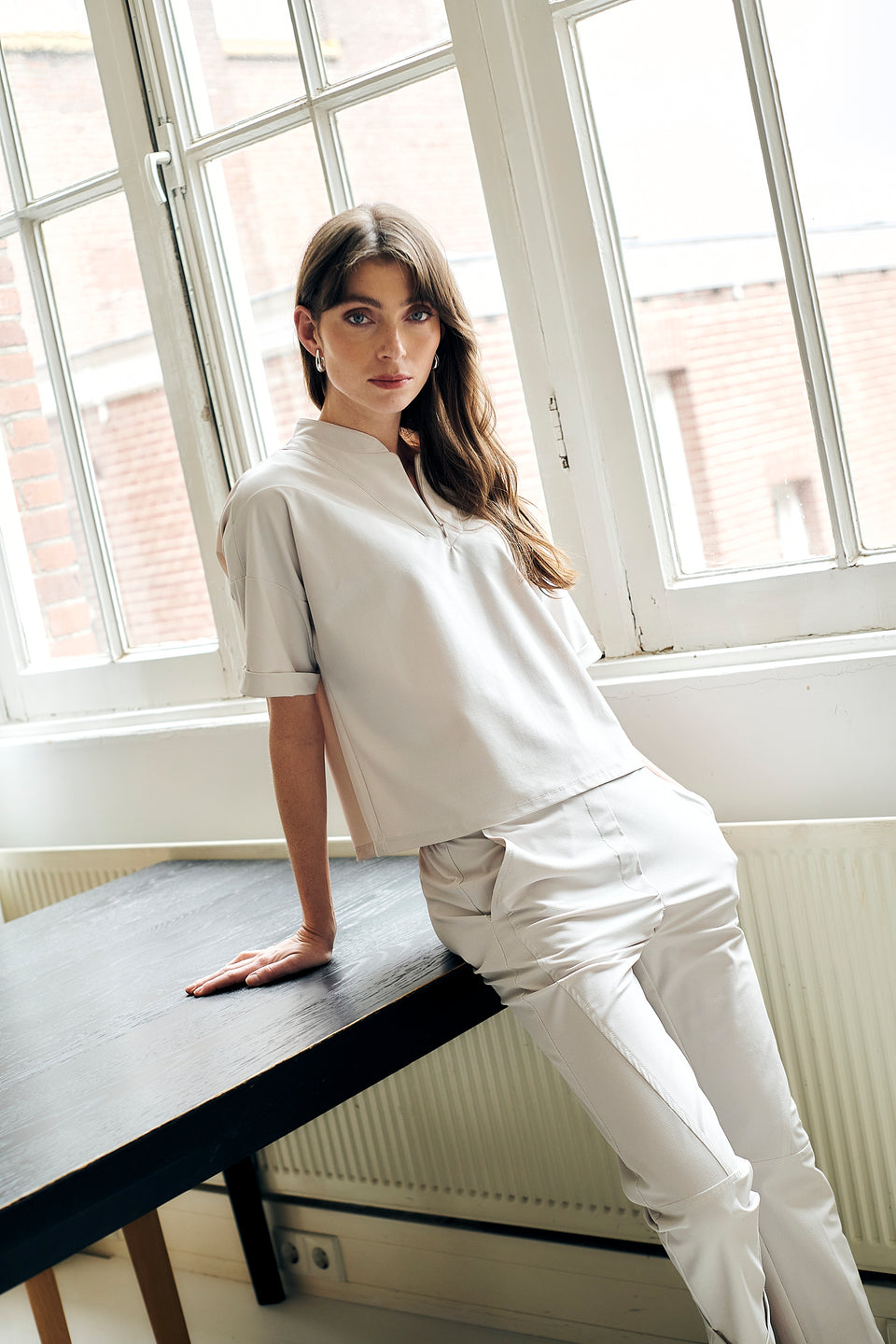 Lissa structure tech jersey top | Sand