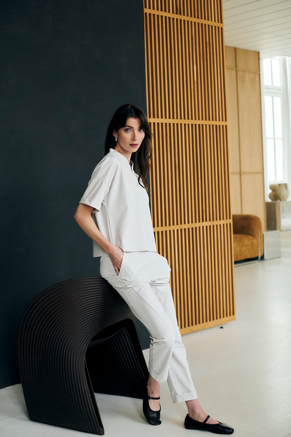 Lissa structure tech jersey top | Sand