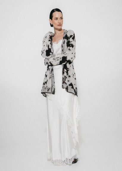 Cardigan à motif jacquard 2370 | Écru et brun foncé