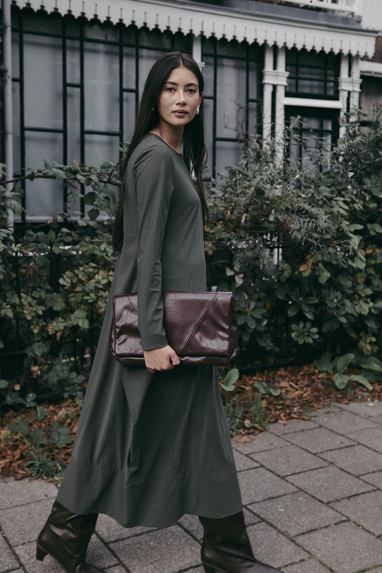Isabel dress LS technical jersey | Army