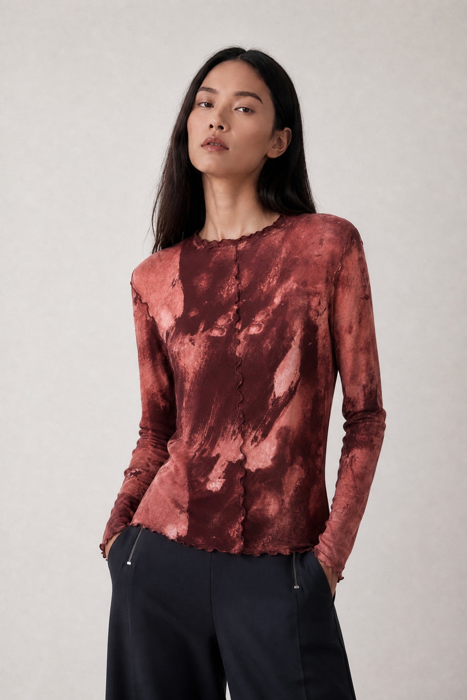 Janette allover print top | Allover Bordeaux