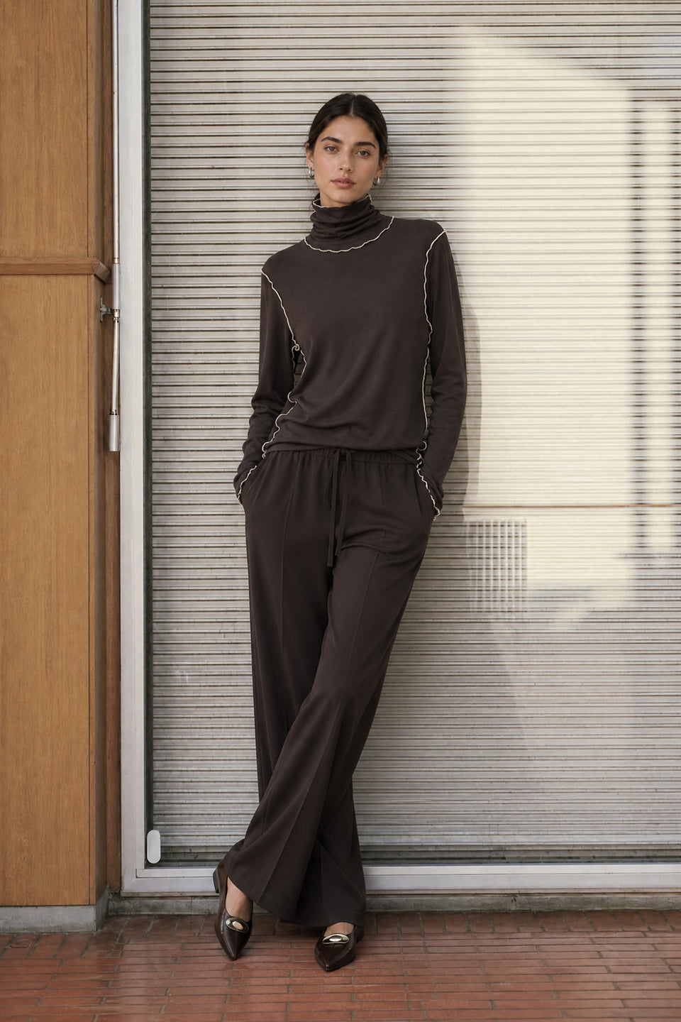 Evo wide-leg technical jersey broek | Chocolate