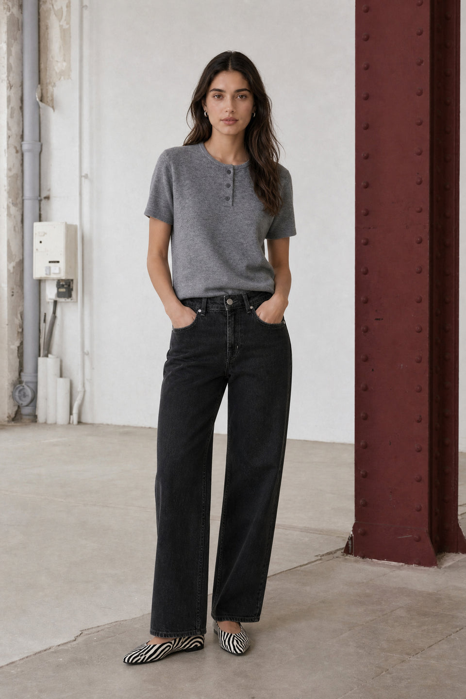 Moon plain knit top | Grey Melange