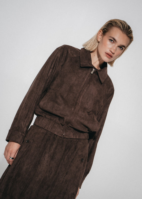 Pia suede effect bomber Jacke | Dark Brown