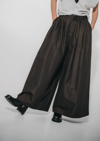 Sof pleated wide-leg cotton pants | Dark Grey