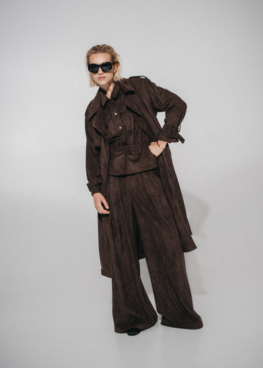 Terra suede effect trench coat