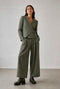 Lean wide-leg broek | Green Melange