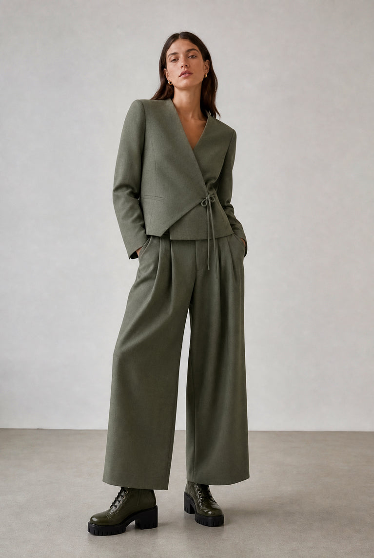 Lean wide-leg broek | Green Melange