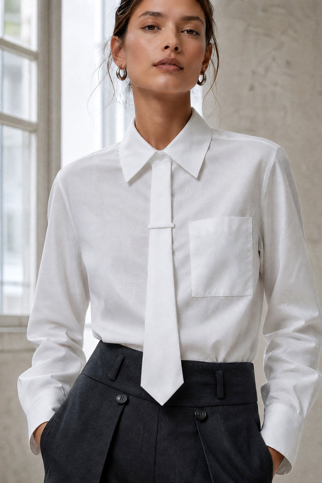 Maia tie-neck cotton blouse | White