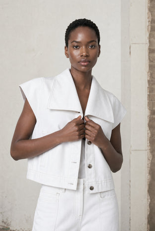 Martinez jeans white vest | Shiny White
