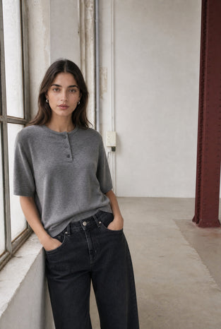 Moon plain knit top | Grey Melange