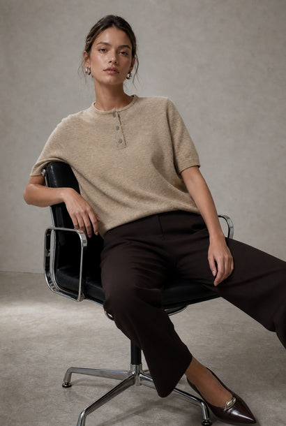 Moon Oberteil aus Glattstrick | Beige Melange