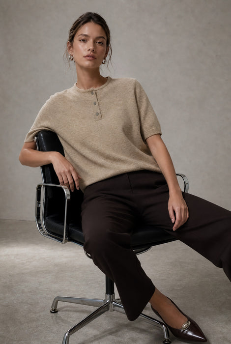 Moon Effen Gebreid Top | Beige Melange