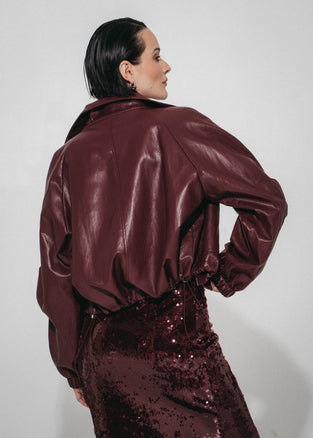 Nerina eco Leder Bomber Jacke | Bordo