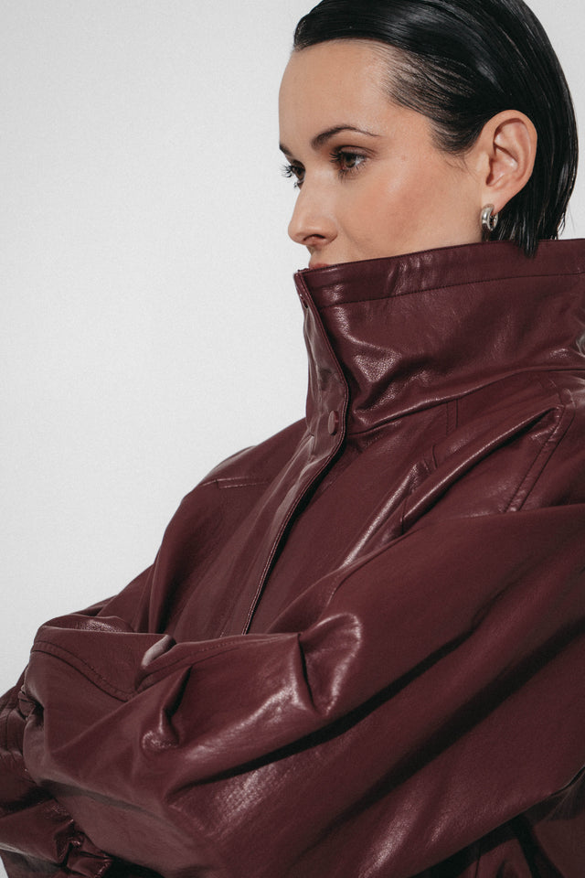 Nerina eco Leder Bomber Jacke | Bordo