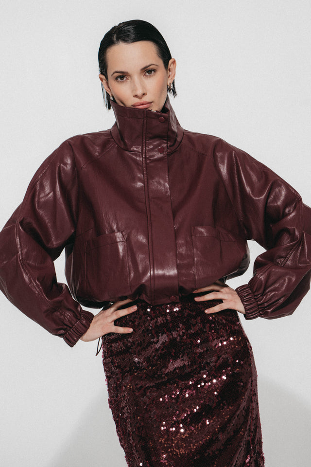 Nerina eco Leder Bomber Jacke | Bordo