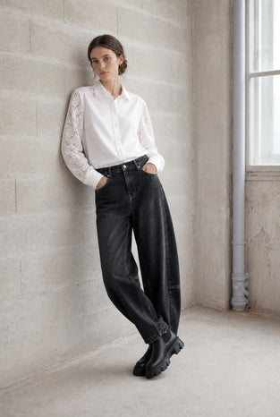 Stery embodery poplin blouse | White