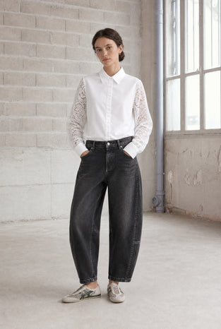 Stery embodery poplin blouse | White