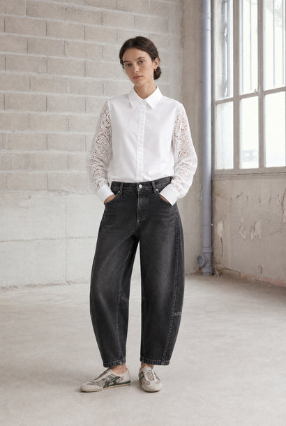 Stery embodery poplin blouse | White
