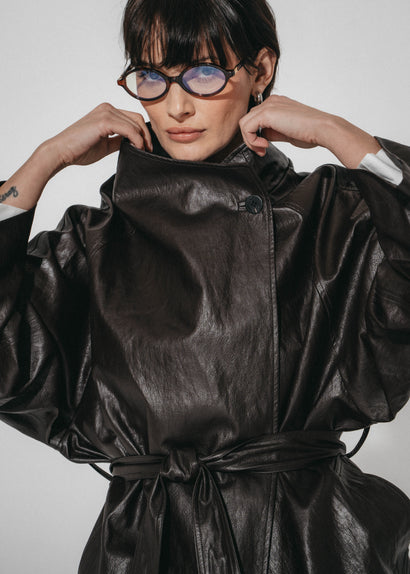 Cappotto Noir in ecopelle | Marrone scuro