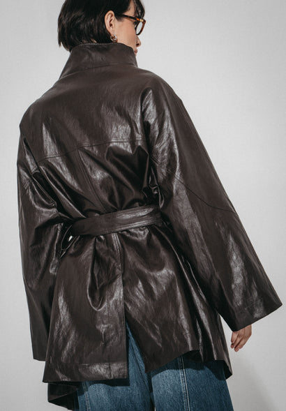 Cappotto Noir in ecopelle | Marrone scuro