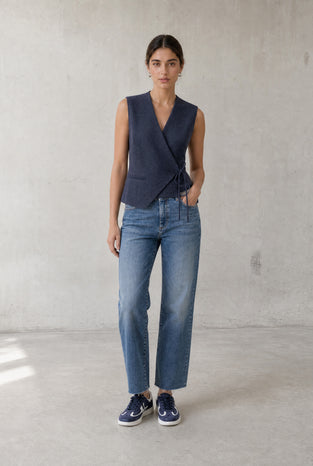 Nyra viscose blend waistcoat | Blue Denim