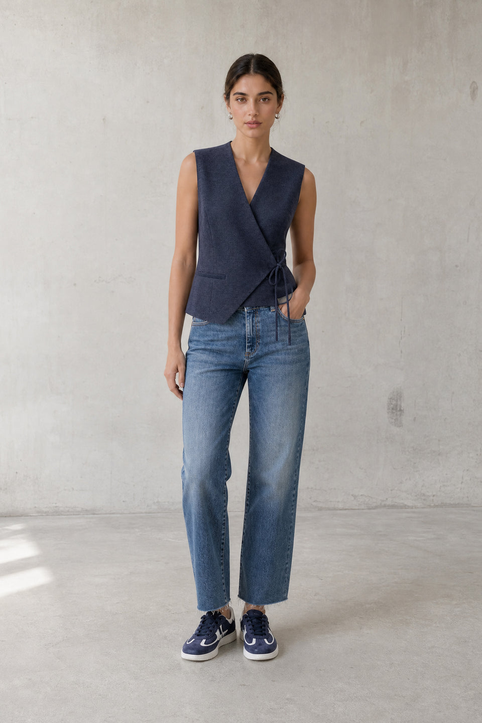 Nyra viscose blend waistcoat | Blue Denim